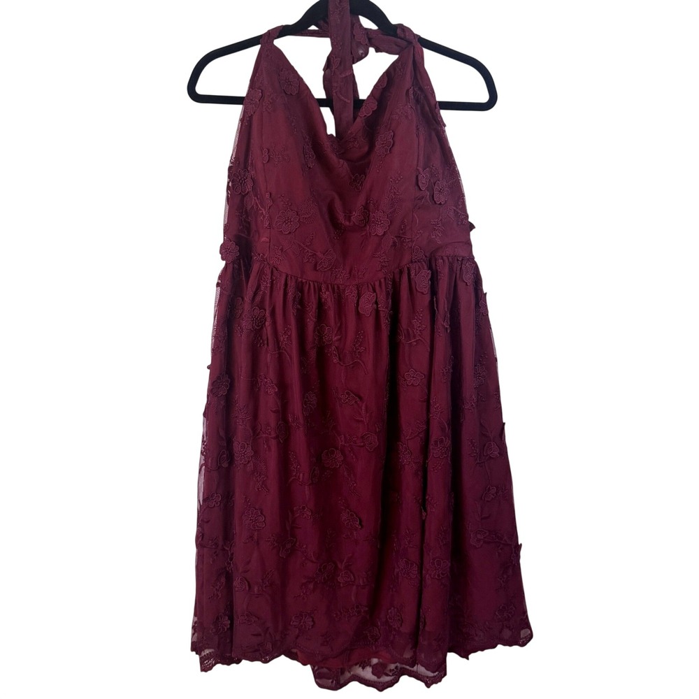 ModCloth Burgundy Lace Butterfly Halter Neck Fit Flare Dress Plus‎ Size 1X